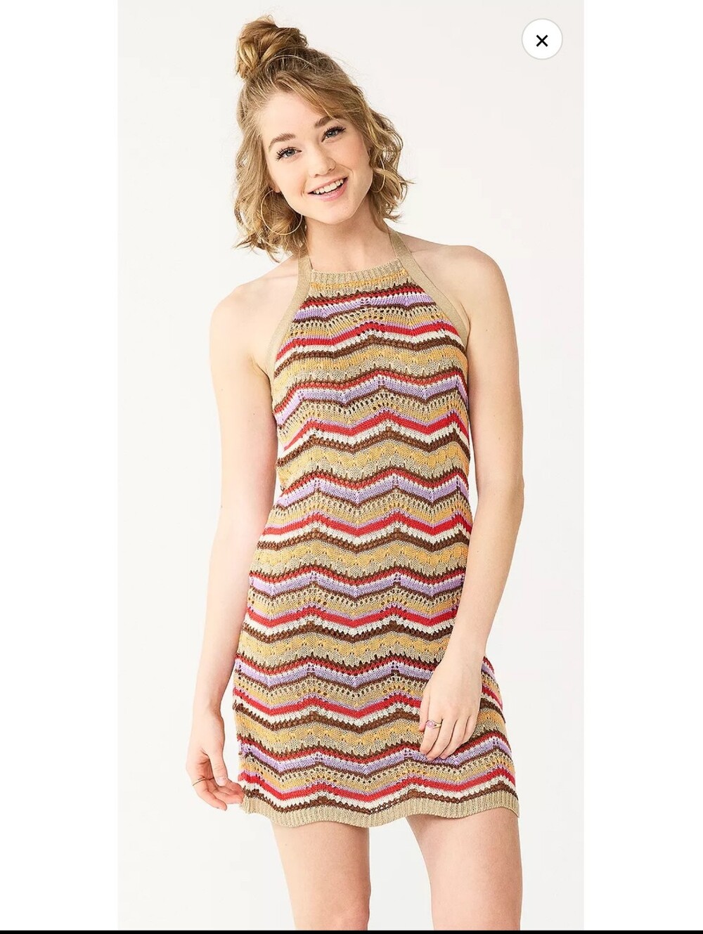 SO Multicolor Knit Crochet Halter Vacation Resort Dress Size XL